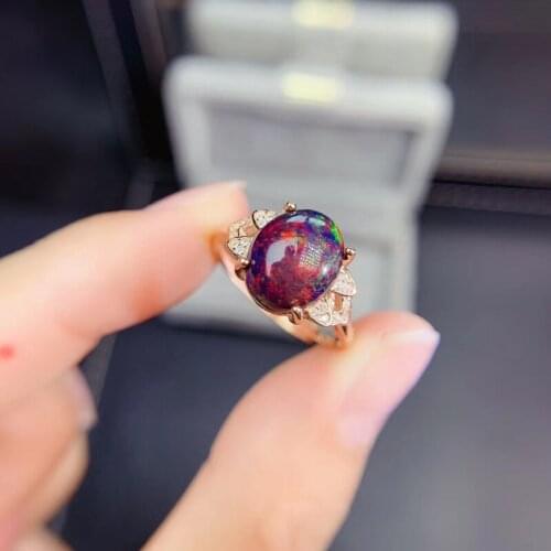 Womens New Ring Natural Black Opal Ring 925 Silver Luxury Atmosphere Design Exquisite and Elegant Style