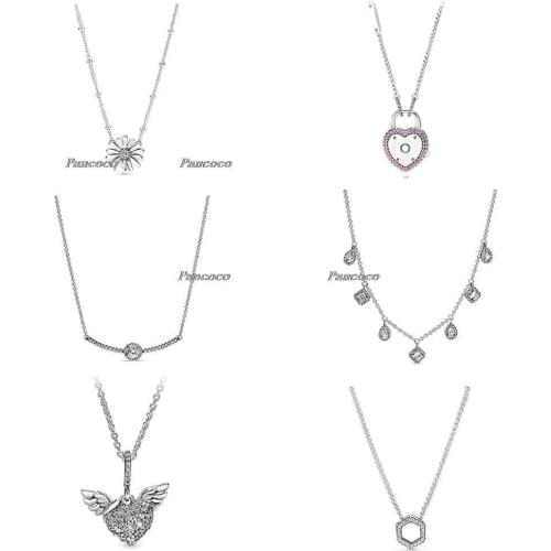 925 Sterling Silver Timeless Elegance Geometric Shape With Pear And Square Stone Necklace For Women Wedding Fashion Jewelry