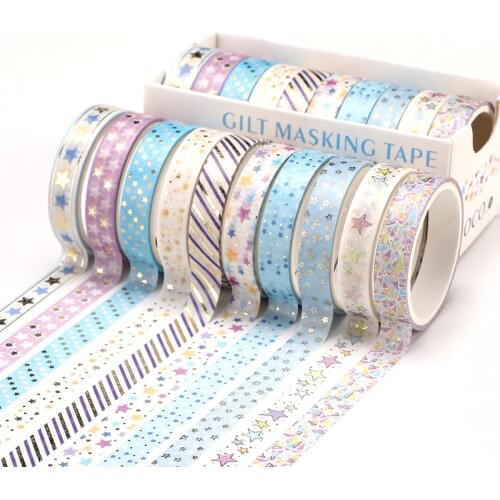 10pcs/box Cute Anumals Flowers Gold Foil Washi Tape Set Colored Adhesive Tape DIY Scrapbooking Sticker Label Masking Tape