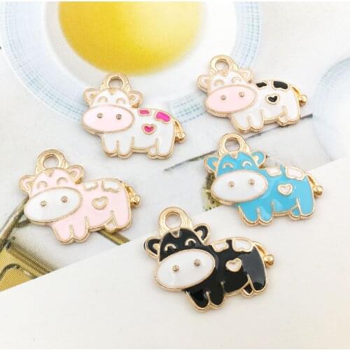 10pcs/lot Classics Enamel Pink Cow Charm Pendant Jewelry Making Bracelet Necklace DIY Earrings Accessories Craft
