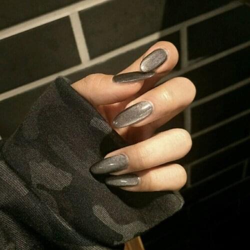 24pcs Black Spar Wear Long Paragraph Fashion Manicure Patch False Nails Save Time Wearable Nail Patch Nail Art Stickers