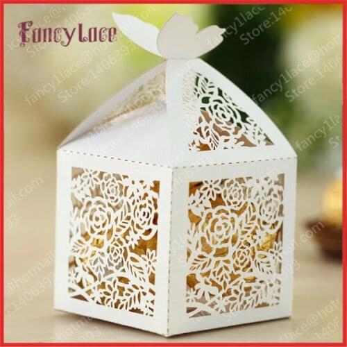 50PCS, Hot Sale Party Decoration Laser Cut Rose Flowers Wedding Favors Gift Candy Box Customized for Wedding Decoration