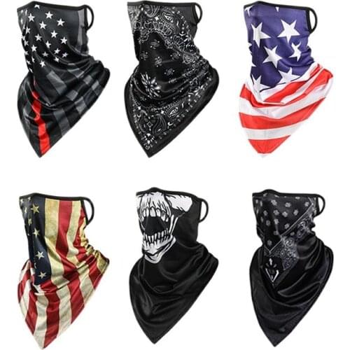 6pcs Printed Hiking Scarves Breathable Quick-dry Triangle US Stars Skull Black