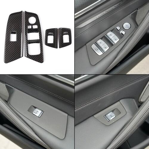 ABS Carbon Fiber Car Glass Lift Switch Panel Sequins Inner Armrest Decorative Frame For BMW 5 Series G30 2018-2021 Car Accessory