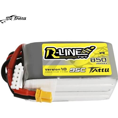 Tattu R-Line 850mAh 4S Lipo Battery 14.8V 95C XT30 XT60 Plug RC Power for FPV Drone 150 Size Racing Multirotor Quadcopter Frame