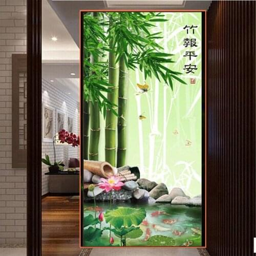 Bamboo Carp Lotus Embroidery Full Kits 5D Mosaic 100% Square Round Drill Diy Diamond Painting Sale Wedding DecorationsZP-4125