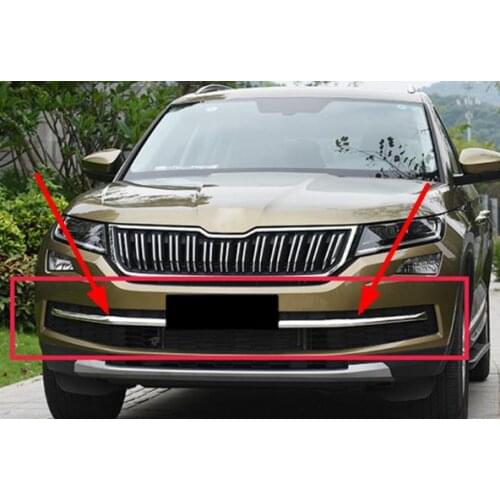 Car-styling Stainless Steel 2PCS for SKODA KODIAQ 2018 Under front grille Decorative bright strip Trim