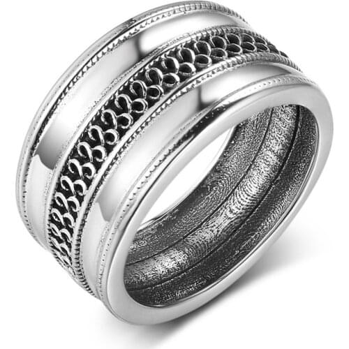 Bohemian Vintage Jewelry Retro Wide Silver Color Infinity Intertwined Lace Center Ring Women Engagement Wedding Band Rings