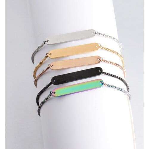 100% Stainless Steel Blank Bar Bracelet For Engrave Metal Plate Adjustable Chain Mirror Polished 10pcs