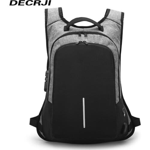 DECRJI Canvas Anti Theft 15.6 Backpack Men Women USB Charging Large Capacity Unisex Rucksack Backpacks Zipper Travel School Bags