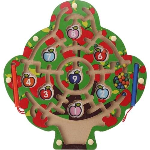 Apple Tree Wooden Magnetic Pen Maze Game Labyrinth Kids Learning Education Toys Y4UD