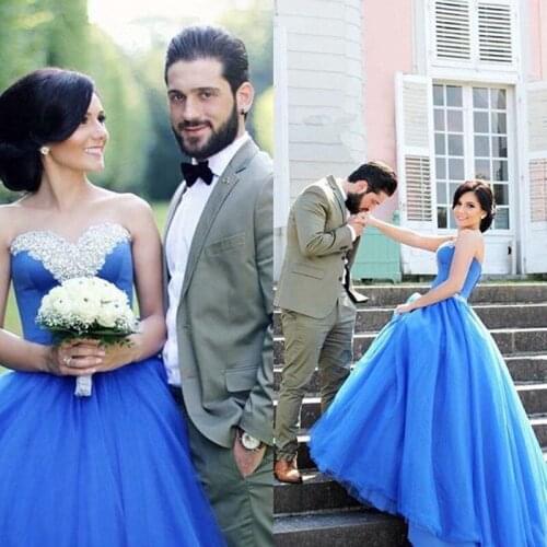 Blue Sweetheart Neck Elegant Prom Dresses Crystal Beaded Sequined Ruched Lace Up Long Evening Gowns Vestido De Festa