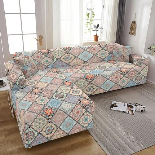 Elastic L Shape Corner Sofa Cover for Living Room Mandala Stretch Couch Cover Sectional Sofa Slipcover Home Decor 1/2/3/4 Seater