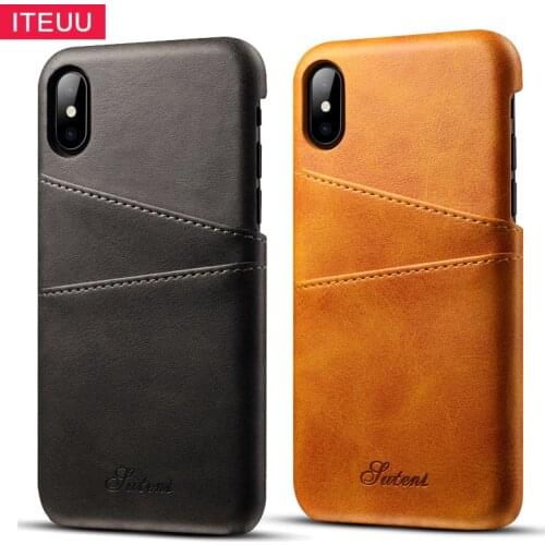 ITEUU Retro Leather Case for iPhone X Xs Max for iPhone XR Cases Card Slot High Quality Luxury Soft Back Cover Shell