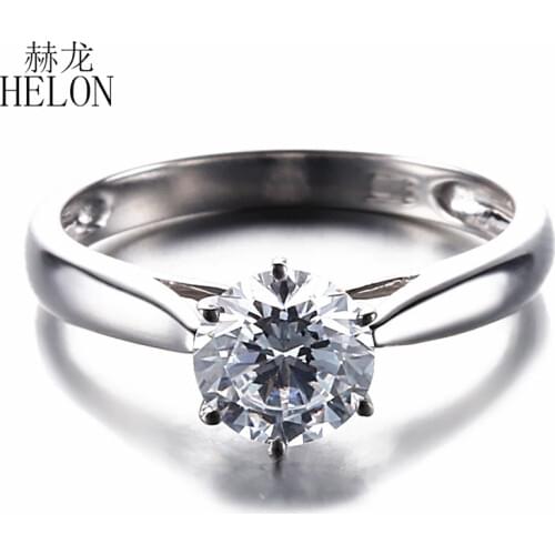 HELON 1CT Moissanite Ring Solid 14K White Gold Round 6.5mm Test Positive Lab Grown Moissanite Engagement Ring Women Jewelry