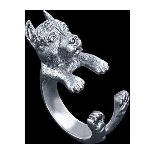 Wholesale retro punk America Pit Bull Terrier Ring free size hippie animal pit bull dog Ring jewelry for pet lovers 12pcs/lot