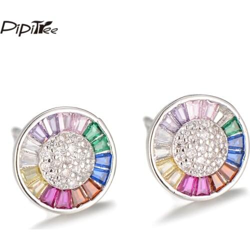 Pipitree Zircon Jewelry Round Stud Earrings Full CZ Stones Paved Crystal Earrings for Women Ladies Wedding Pendientes de mujer