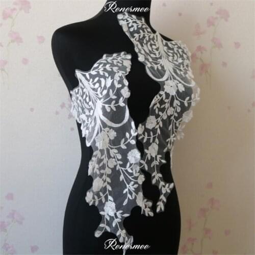 1Pair Ivory Embroidered Lace Applique Fabrics Embr Lace Collar Trims Wedding Bridal Appliques For Stage Costume Dress 45.5X26cm