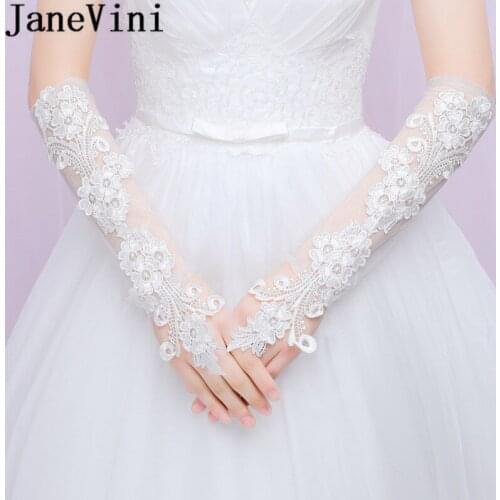 JaneVini Ivory Lace Wedding Gloves for Brides Fingerless Long Elegant Elbow Wedding Accessories Party Bridal Gloves High Quality