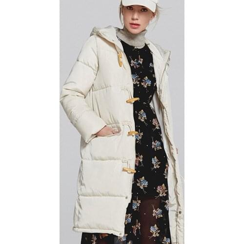 Women Horn Button Jacket 2019 Winter New Hooded Thick Warm Cotton Coat Long Over Knee Jackets Solid Casual Zip Coats Plus Size