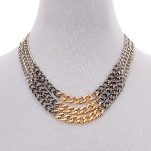 Women Men Unisex Statement Trendy Cuban Metal Chain Mix Color Layered Necklace Fashion Wedding Bridal Jewelry