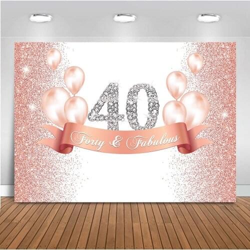 Mocsicka Forty Birthday Party Backdrop 40th and Fabulouse Backdrops Sweet Rose Gold and Pink Dots Background for Adult Woman Bir