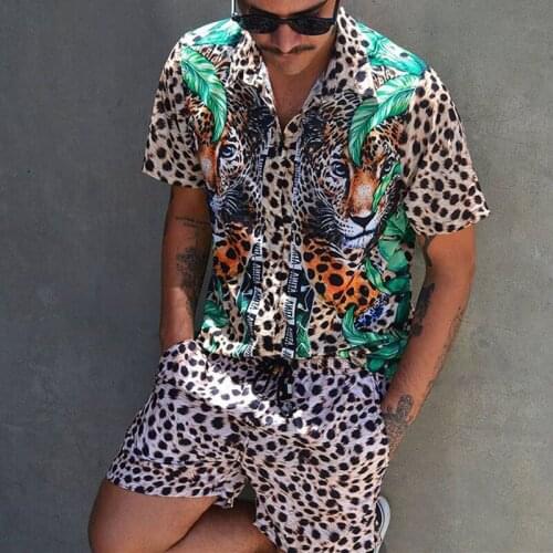 Mens Leopard Print Casual Shirt Set 2021 Summer New Personality Mens Clothing Fashion Loose Hawaii Beach Printed Shirts Short