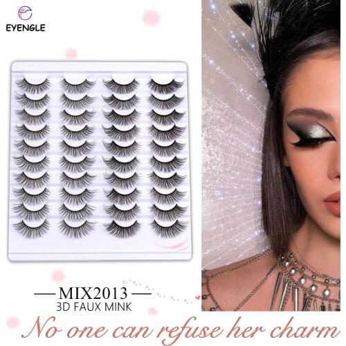 EYENGLE MIX 20Pairs 3D False Mink Eyelashes Natural Thick Long Soft Handmade 10-20mm Eyes lashes Extension Reusable Makeup Tools