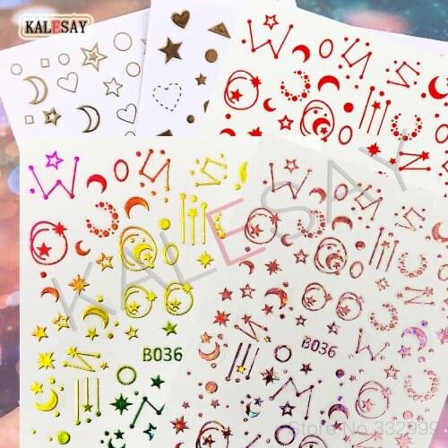 3D Nail Art Stickers English Letter Decals Manicure Design Accessories Salon Back Glue Toe Sticker Heart Love Star Nail Decals