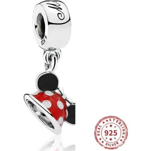 Real 925 Sterling Silver Beads mikey Hat Pendnet Charm for Women Fit Pandora Bracelets Bangles Women Diy Jewelry