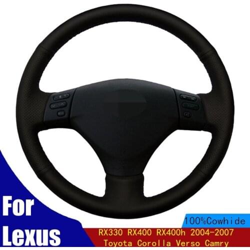 DIY Car Steering Wheel Cover Black Genuine Leather For Lexus RX330 RX400 RX400h 2004-2007 Toyota Corolla Verso Camry
