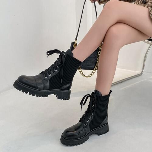 Osunlina Ankle Boots 4cm Thick Heels Lace-up Genuine Leather Round Toe Non-slip Short Boots Shoes Handmade Woman Size 33 A008