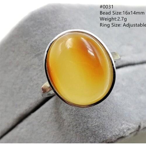 Genuine Natural Yellow Amber Gemstone Oval Bead Adjustable Size Ring Gift Crystal 925 Sterling Silver Jewelry Women Men AAAAA