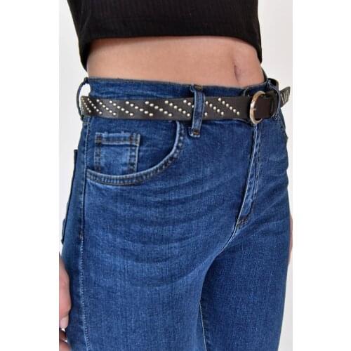 Womens Black Silver Staple Detail Belt Long Belt Personality Women New Fashion Tide All-match Spring Autumn Faux Leather