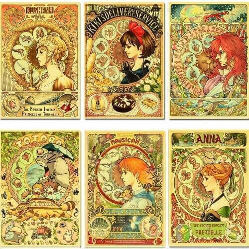 WTQ Retro Poster Hayao Miyazaki Animation Characters Poster Canvas Painting Wall Decor Wall Art Picture Room Decor Home Decor