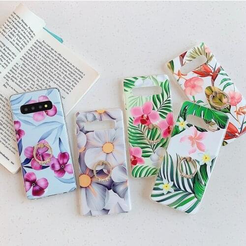 Luxury Flower Case for Samsung A50 A70 S8 S9 S10 Plus Case Soft Silicon Case for Samsung Galaxy Note 8 9 10 Plus Cover With Ring