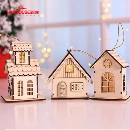 Christmas Luminous Cabin Christmas Wooden House Glittery LED Light Home Decoration Night Lamp Pendant Led Candles Prop Led Can