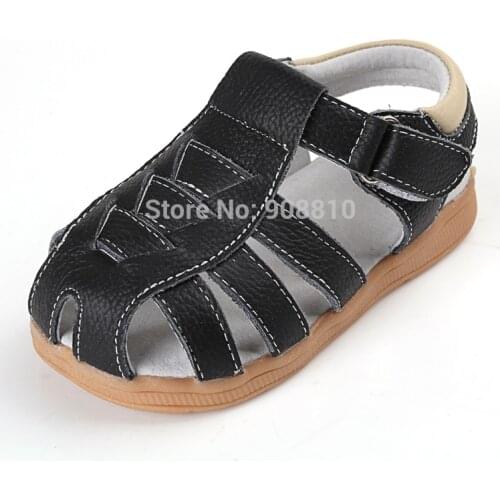 SandQ baby boy sandals genuine leather soft new summer for bebe meninas meninos first walker shoes black cinnamon for bare feet