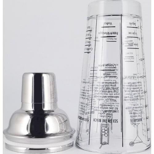 Scale Glass Cocktail Shaker Wine Mixer Shaker Bottle Fruit Juice Snow Double Cup Bar Martini Bartender Tool 400ML/14OZ