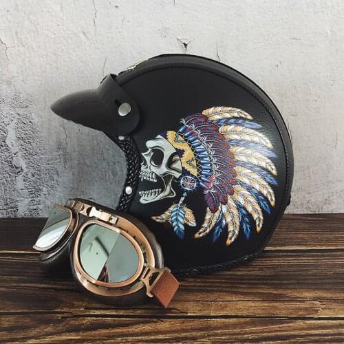 Mens Personality Retro Motorcycle Helmet Motorcycle Half Helmet Vintage Printing 3/4 Helmet
