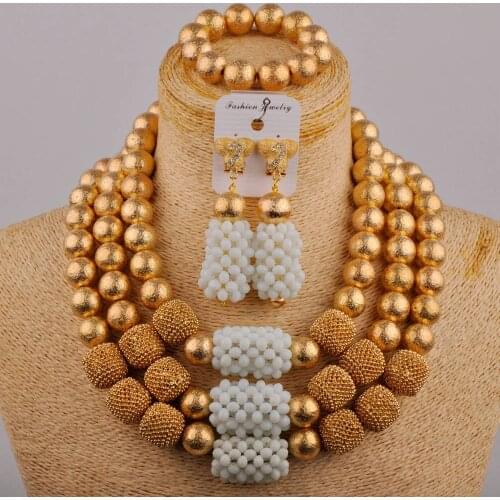Fabulous 3 Layers Nigerian Necklace Earrings Bracelet Set White Crystal Beads African Wedding Jewelry Set for Women