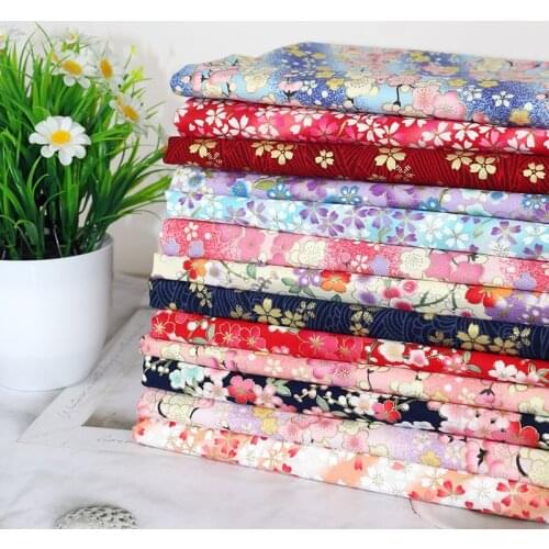 Japanese Floral Bronzing Pure Cotton Fabric By The Per Meter for Clothes Diy Sewing Cherry Blossom Plum Printed Thicken Cloth