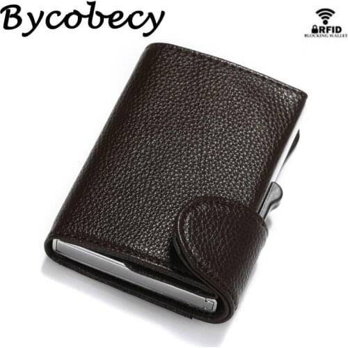 Bycobecy 2019 Smart Wallet RFID Single Safety Box Credit Card Holder Vintage PU Leather Soft Men and Women Pop Up Card Wallet