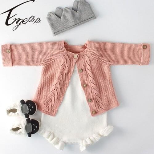 Engepapa Spring Autumn Newborn Baby Girls Knitting Clothes Set Infant Baby Girls Clothing Suit Knitted Cardigan+Rompers