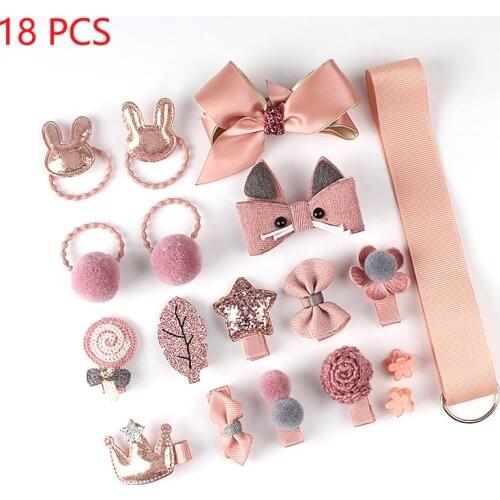 18 Pcs/Set Baby Cute Hair Clips Headwear Bows Girls Hair clip Headband Cartoon Princess Elasticity Hair Band Headdress Gift