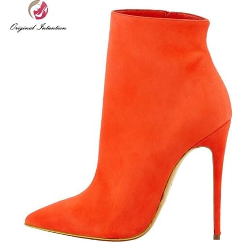 Original Intention Stylish Women Ankle Boots Flock Pointed Toe Thin High Heels Boots Comfortable Shoes Woman Plus US Size 4-15