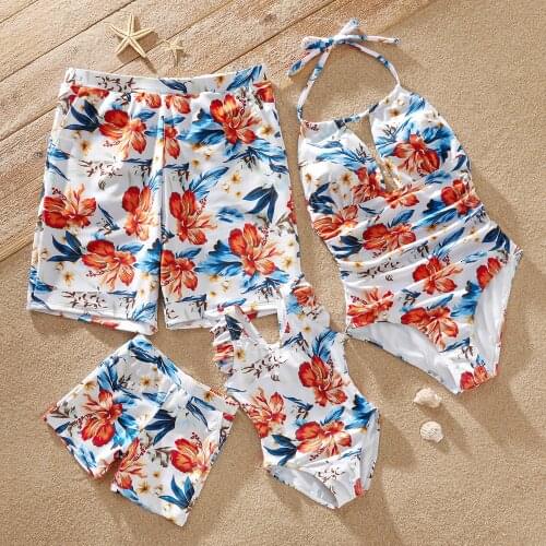 PatPat New Summer Floral Print Family Matching Swimsuits(Neck strap Swimsuits for Women)
