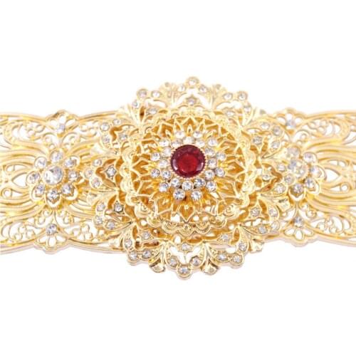 Multicolored crystal womens cutout waist chain belt long sleeve womens wedding dress metal belt adjustable length