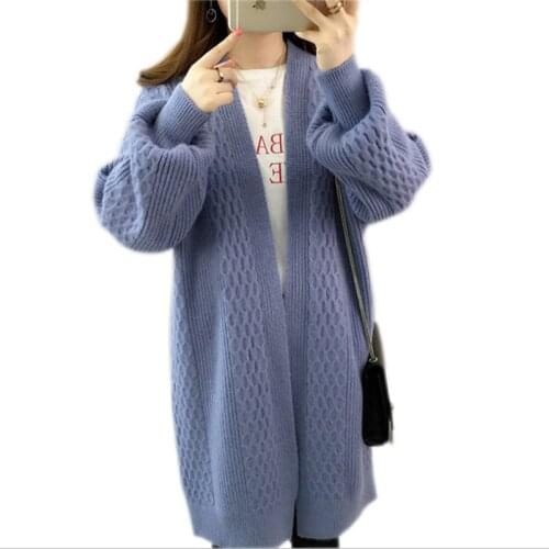 Autumn Womens Tops Lazy Wind weater Mid-length New Twisted Lantern sleeve Korean Loose Knit Cardigan Jacket ovrcoat Womens