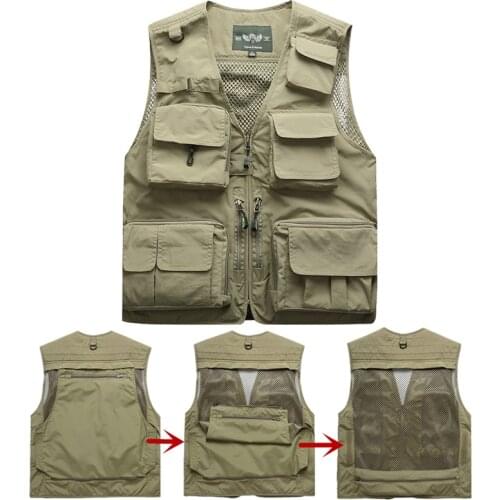 Man Tactical Outwear Windreaker Waistcoats 7Xl Mens Vests Quick Dry Breathable Multi Pocket Mesh Vest Sleeveless Jackets